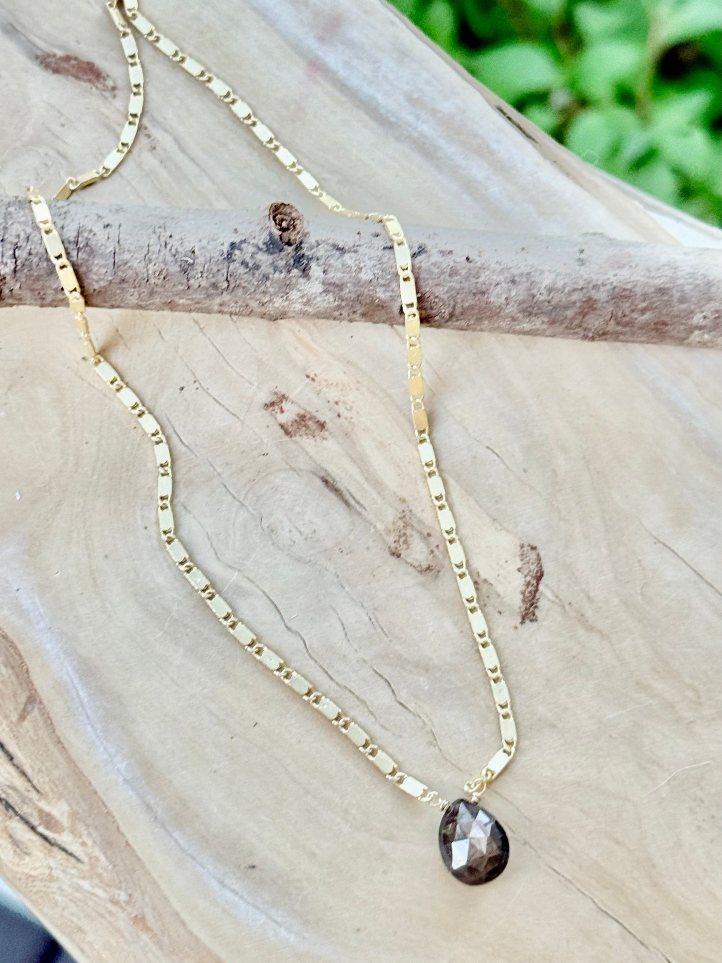 Chocolate Sapphire + Matte Gold Necklace