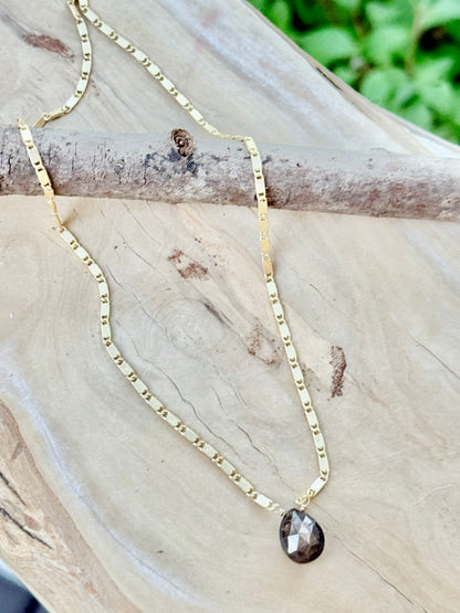 Chocolate Sapphire + Matte Gold Necklace