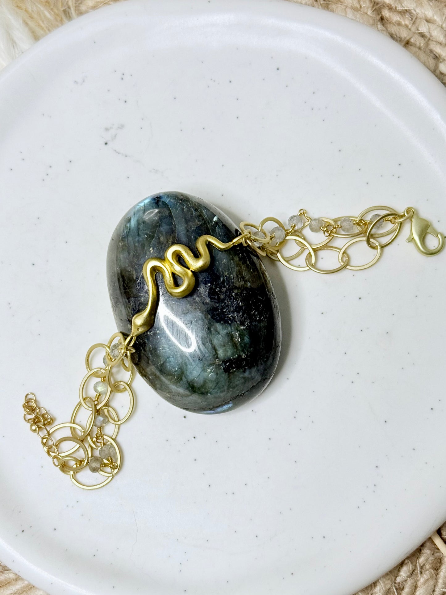 Labradorite + Matte Gold Snake Chain Bracelet