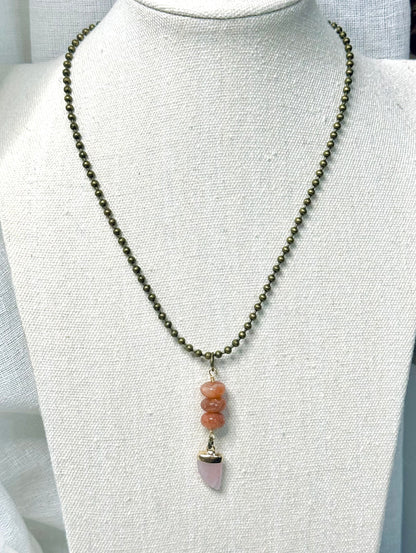 Sunstone + Rose Quartz Mixed Metal Boho Necklace
