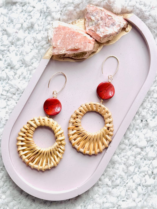 Red Jasper + Gold Rattan Earrings