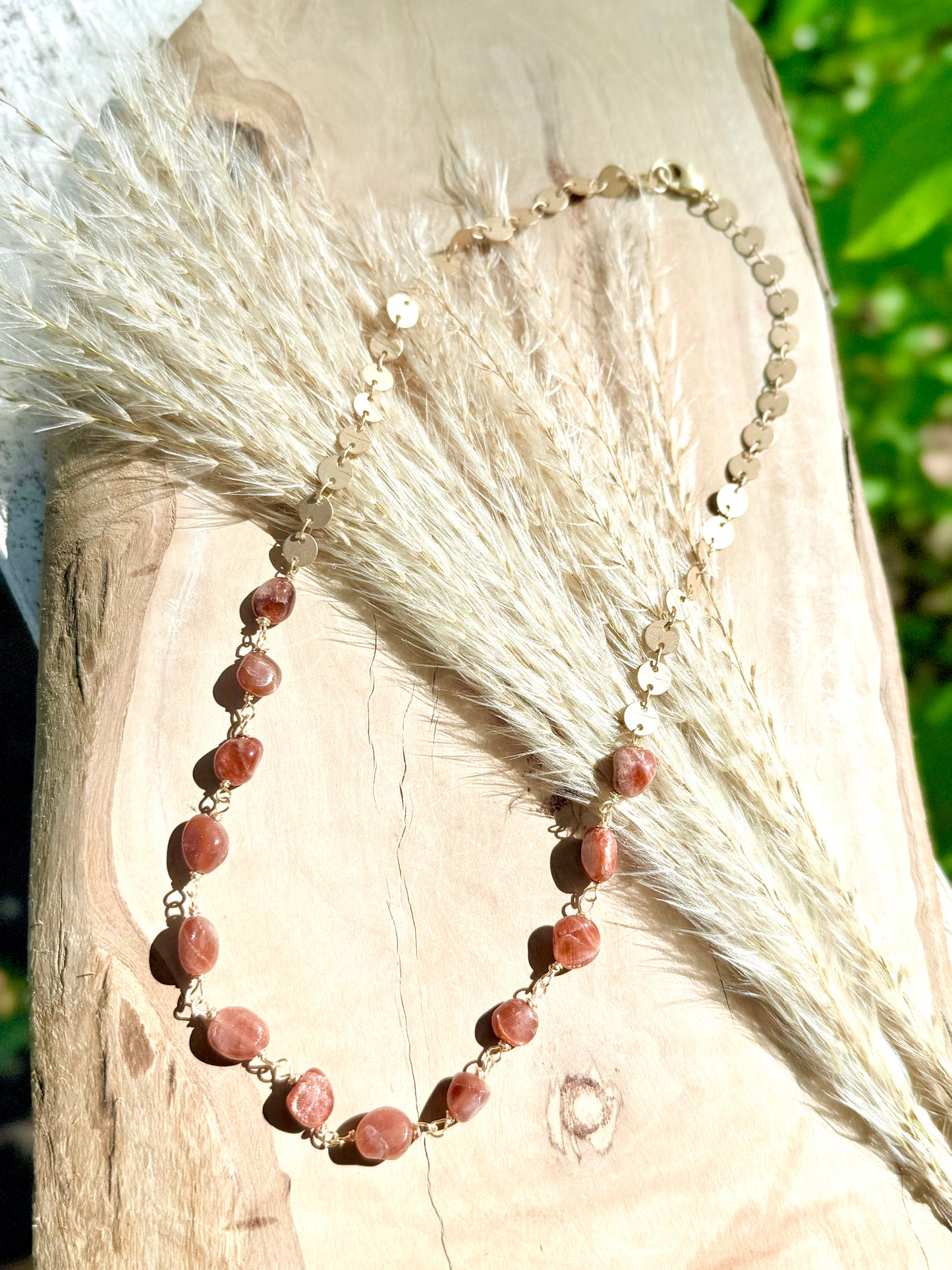 Sunstone + Matte Gold Sequin Necklace