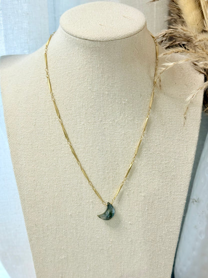 Labradorite + Matte Gold Moon Necklace