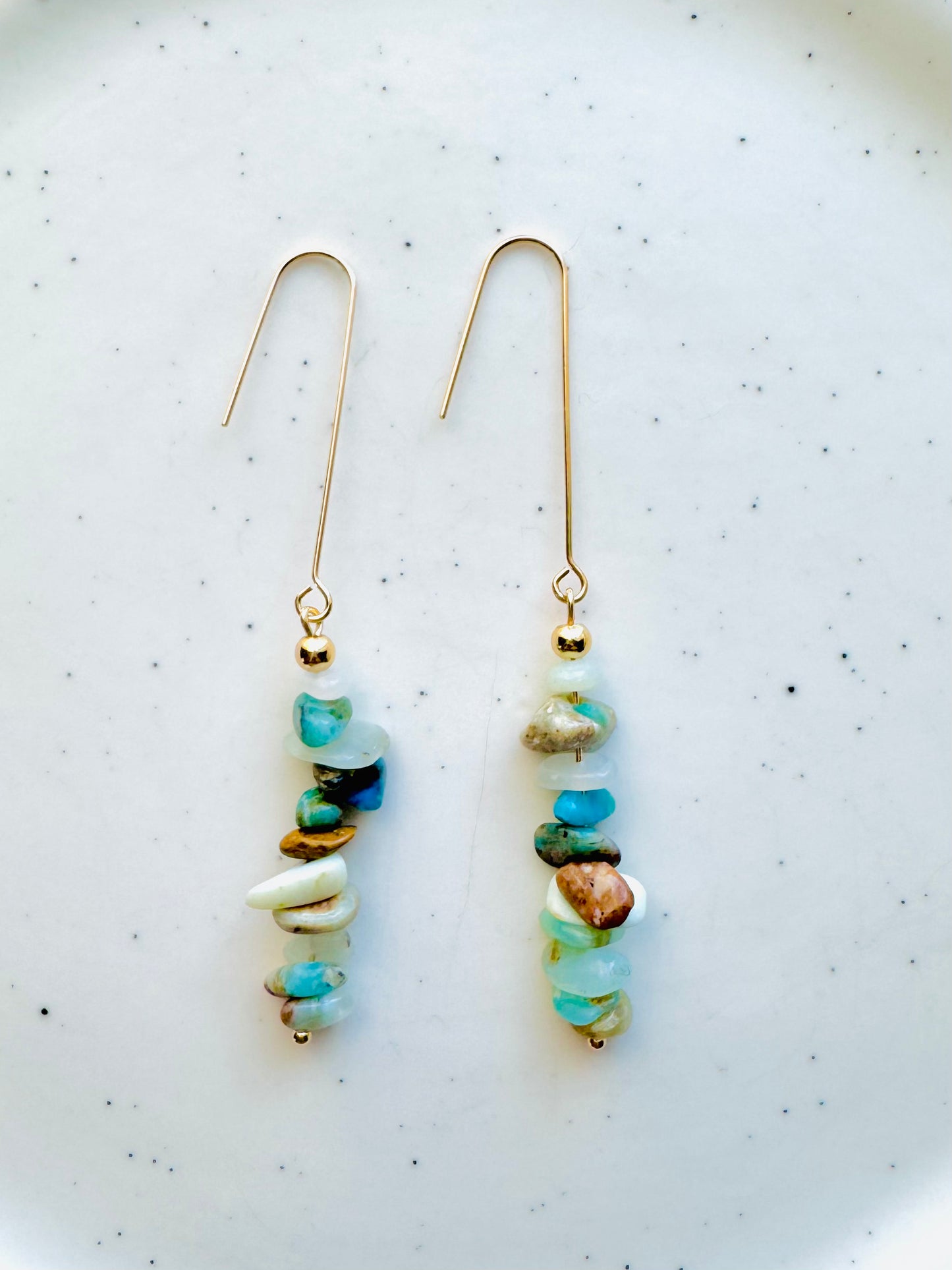 Peruvian Blue Opal + Gold Threader Earrings