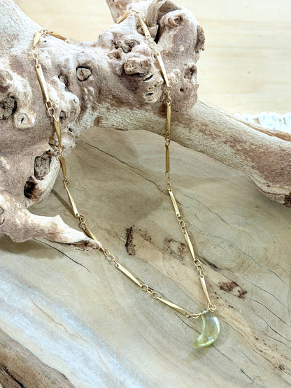 Lemon Quartz + Matte Gold Moon Necklace