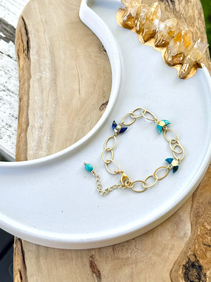 Blue Trio + Gold Gemstone Moon Bracelet