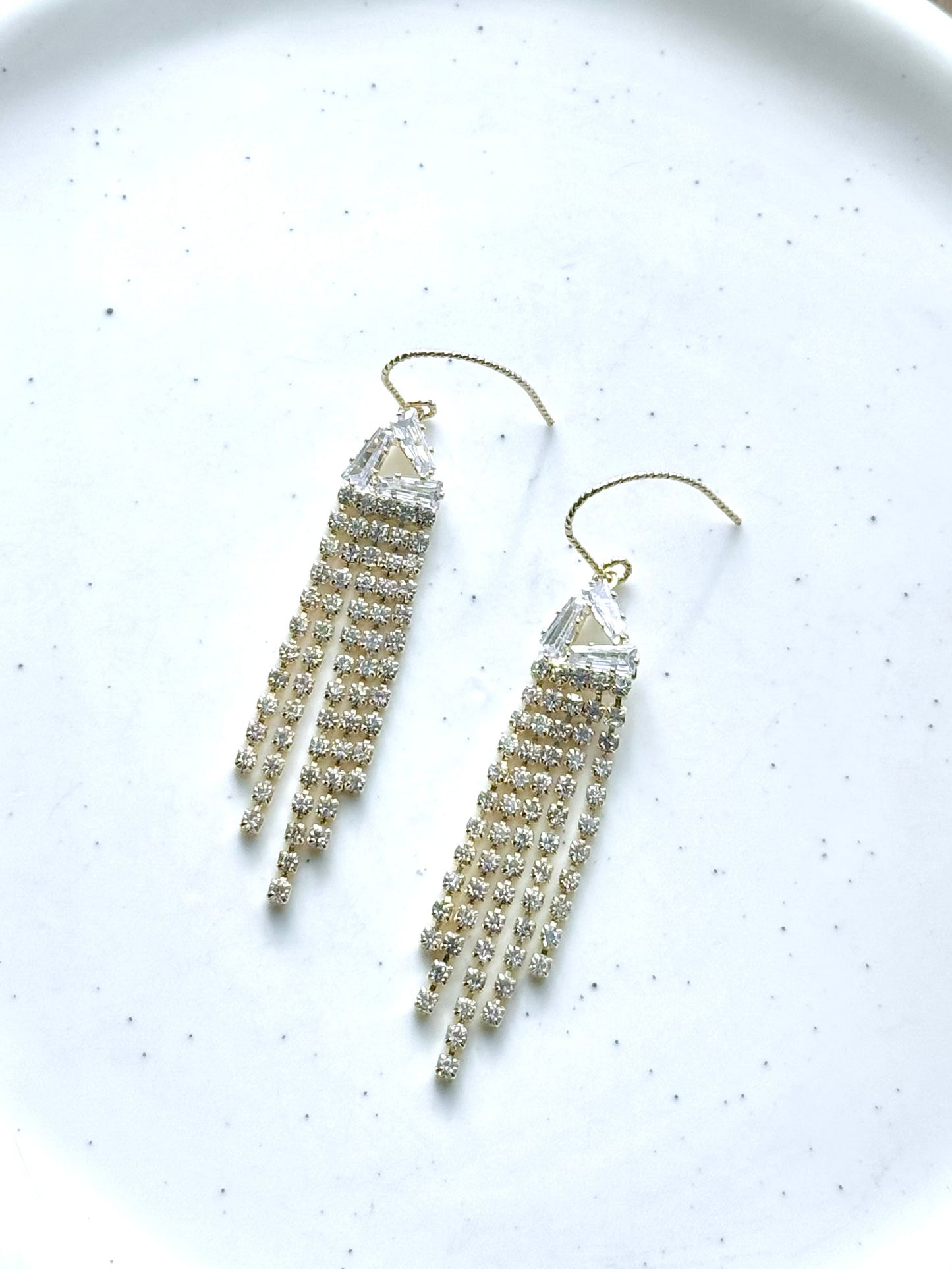 Gold Rhinestone Drop Earrings