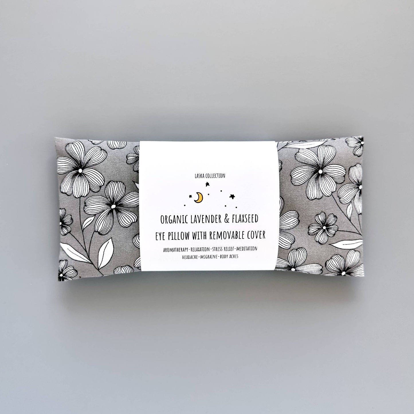 Gray Floral Organic Lavender and Flaxseed Eye Pillow