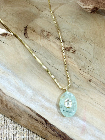 Prehnite + Topaz Gold Necklace