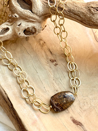 Bronzite + Matte Gold Double Chain Necklace