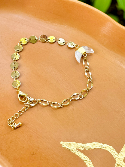 Moonstone + Gold Crescent Moon Chain Bracelet