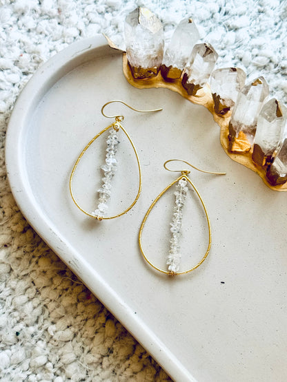 Herkimer Diamond + Matte Gold Teardrop Earrings