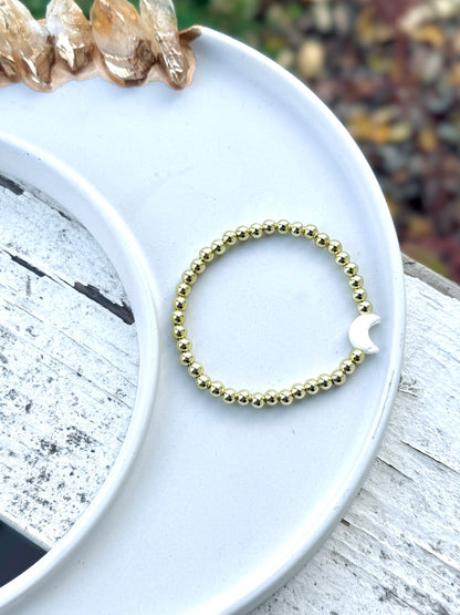 Mother of Pearl Moon + Gold Beaded Bracelet