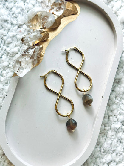 Black Moonstone + Gold Infinity Earrings