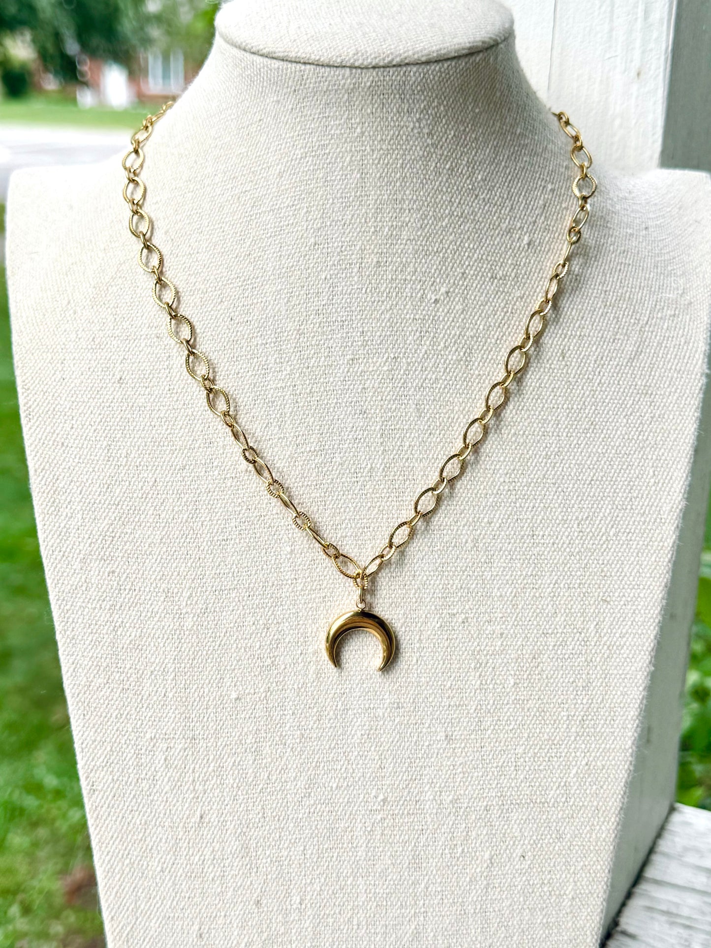 Crescent Moon + Waterproof Gold Necklace