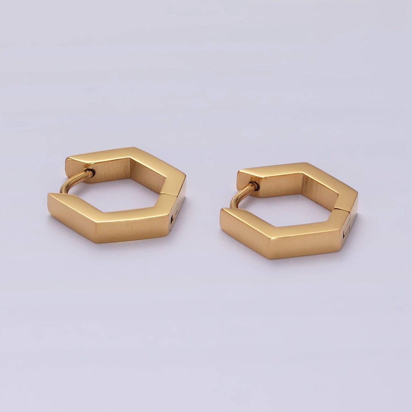 Stainless Steel Hexagon Huggie Earrings