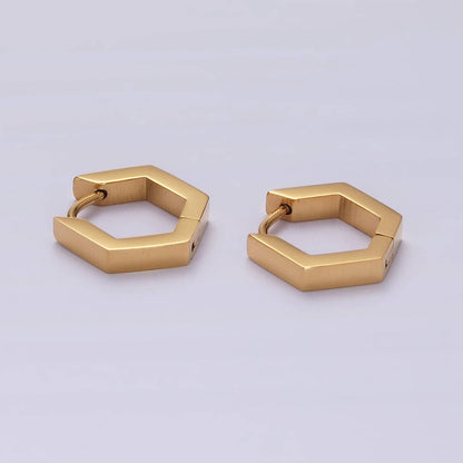 Stainless Steel Hexagon Huggie Earrings
