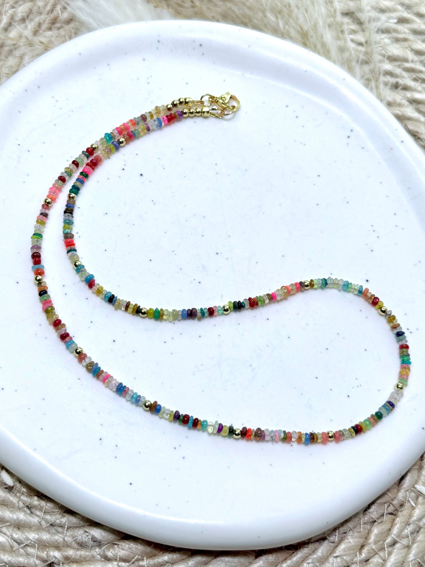 Bright Rainbow Ethiopian Opal + Gold Necklace