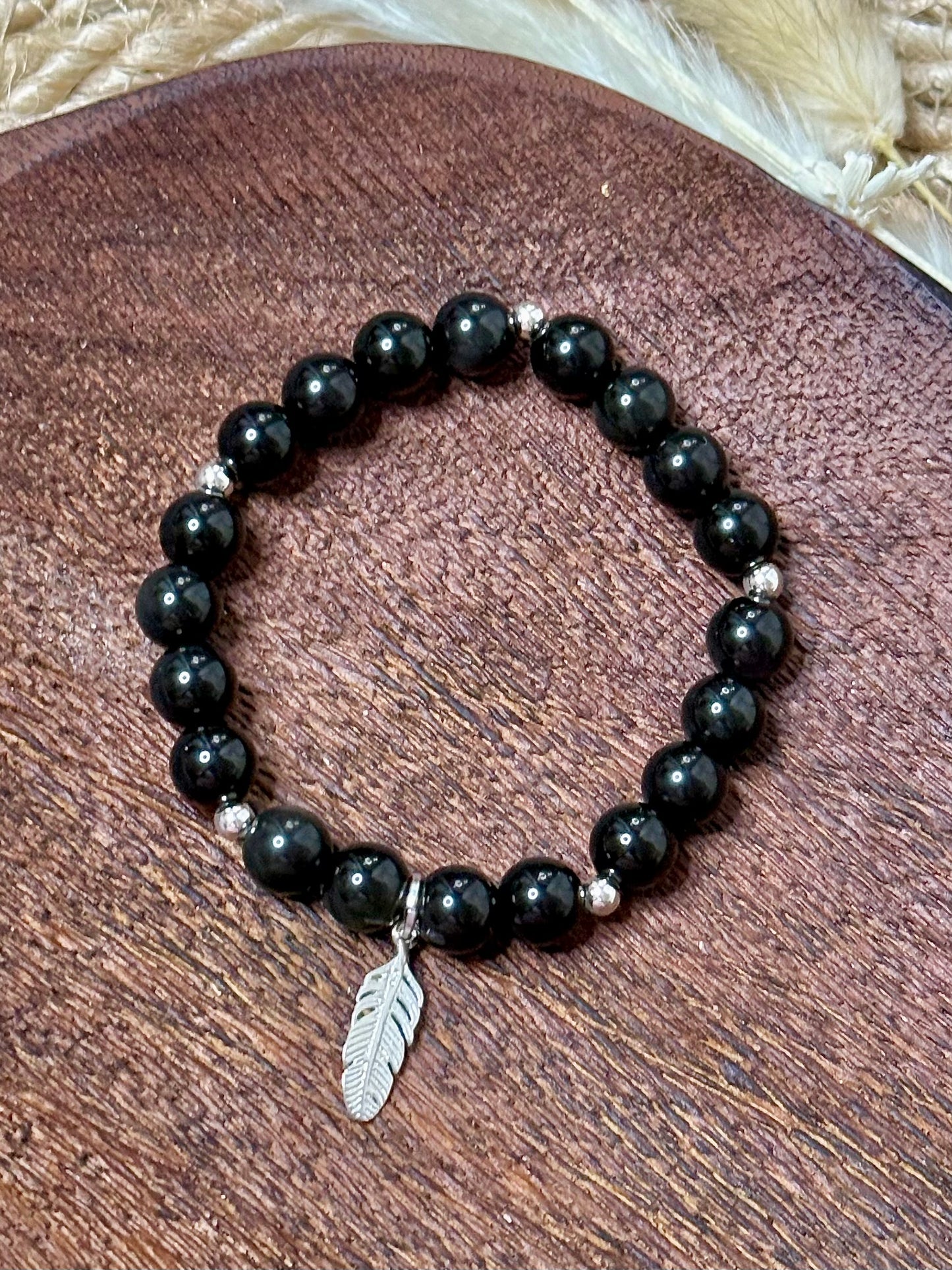 Black Obsidian + Silver Chunky Charm Band