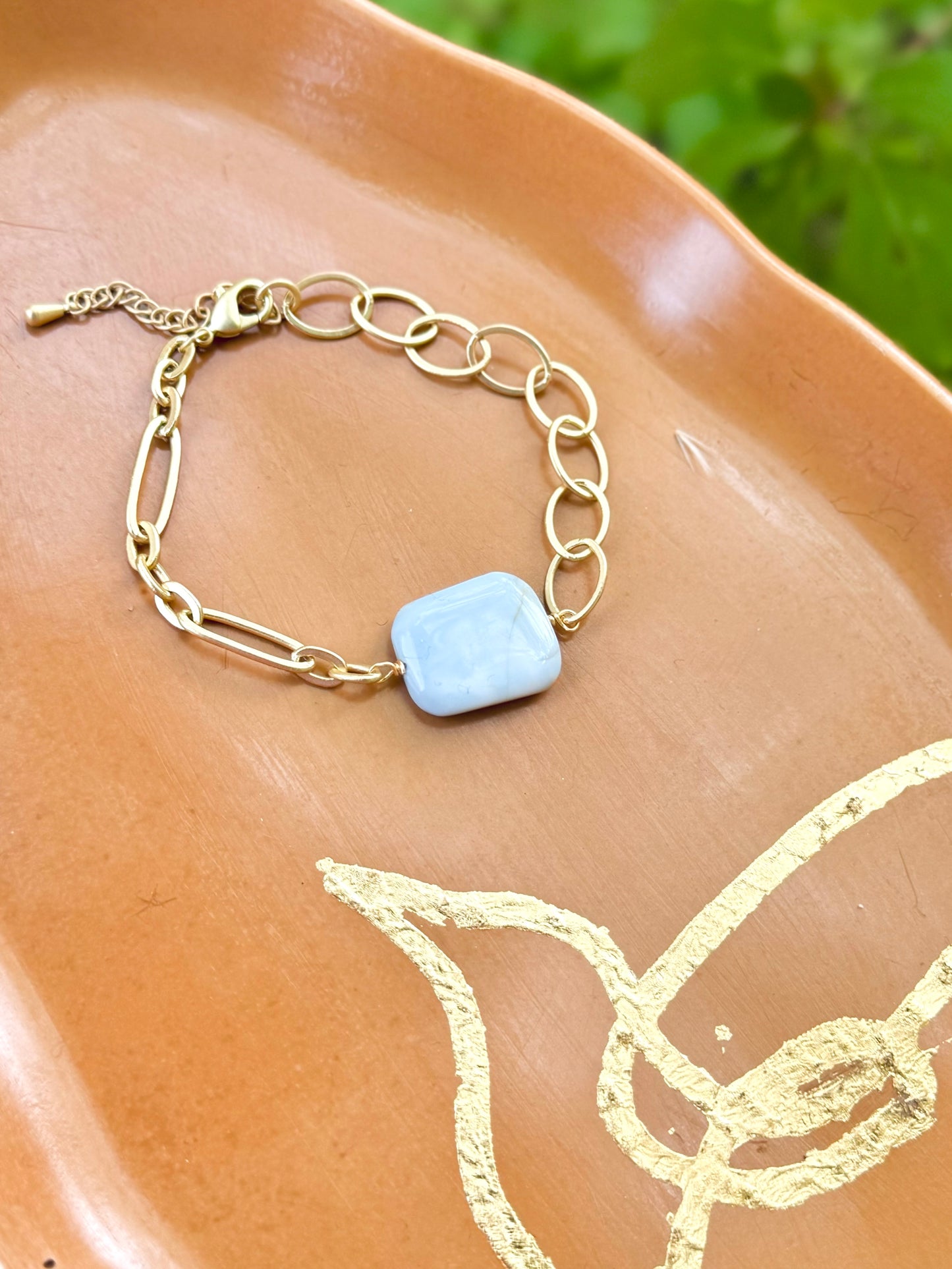 Blue Opal + Matte Gold Chain Bracelet