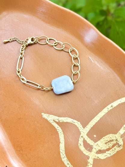 Blue Opal + Matte Gold Chain Bracelet