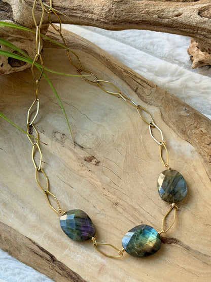 Labradorite Trio + Gold Chain Necklace