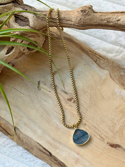 Labradorite + Gold Drop Pendant Necklace