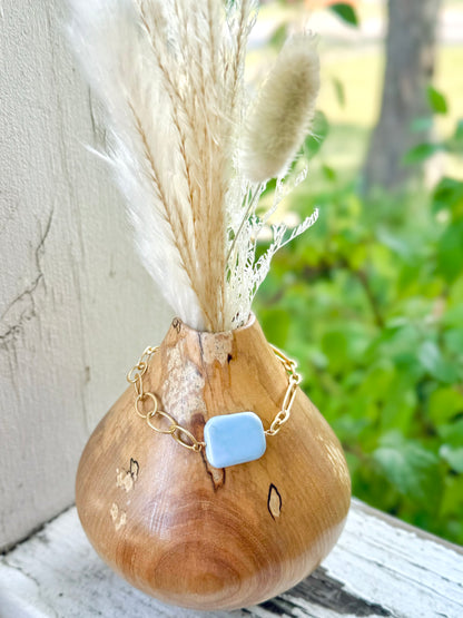 Blue Opal + Matte Gold Chain Bracelet