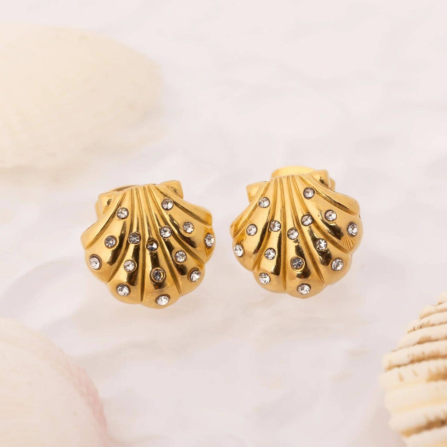 Zircon + Stainless Steel Shell Earring
