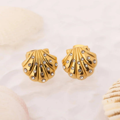 Zircon + Stainless Steel Shell Earring
