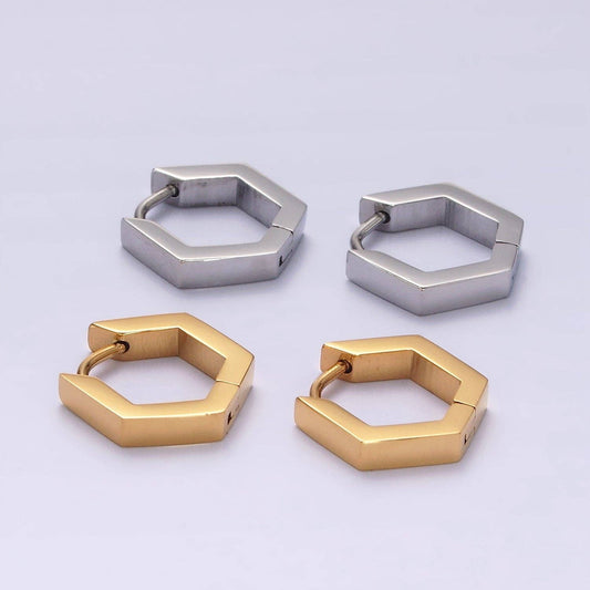 Stainless Steel Hexagon Huggie Earrings