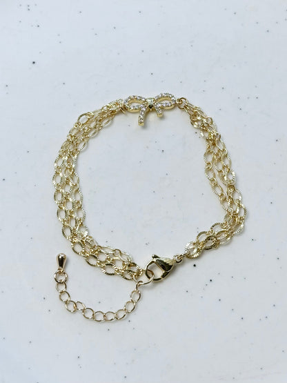 Crystal Bow + Gold Chain Bracelet