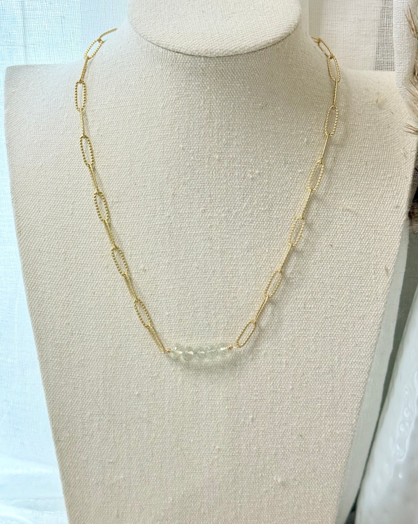 Green Amethyst + Matte Gold Bar Necklace