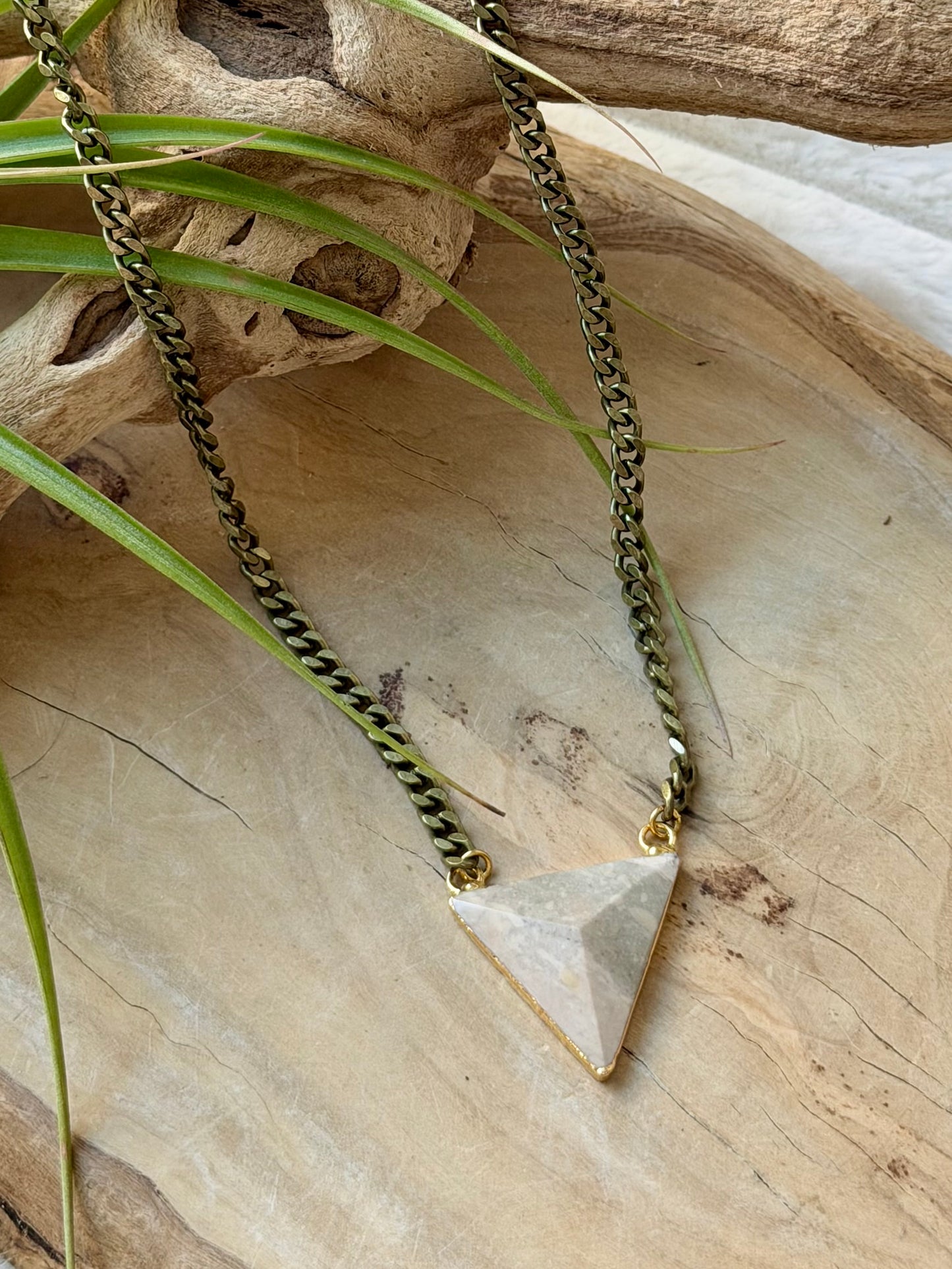 Jasper + Antique Brass Triangle Necklace