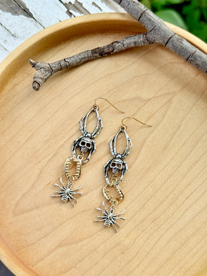 Skulls + Spiders Mixed Metal Earrings