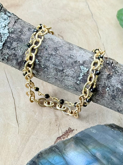 Black Onyx + Matte Gold Duet Bracelet
