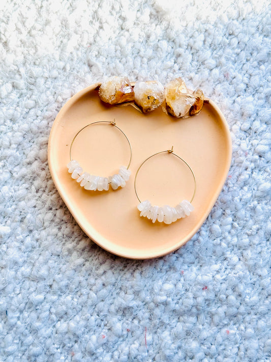 White Moonstone + Gold Hoop Earrings