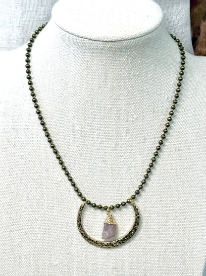 Strawberry Quartz + Mixed Metals Horseshoe Necklace