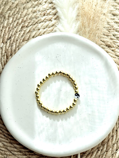 Yin/Yang + Gold Beaded Bracelet