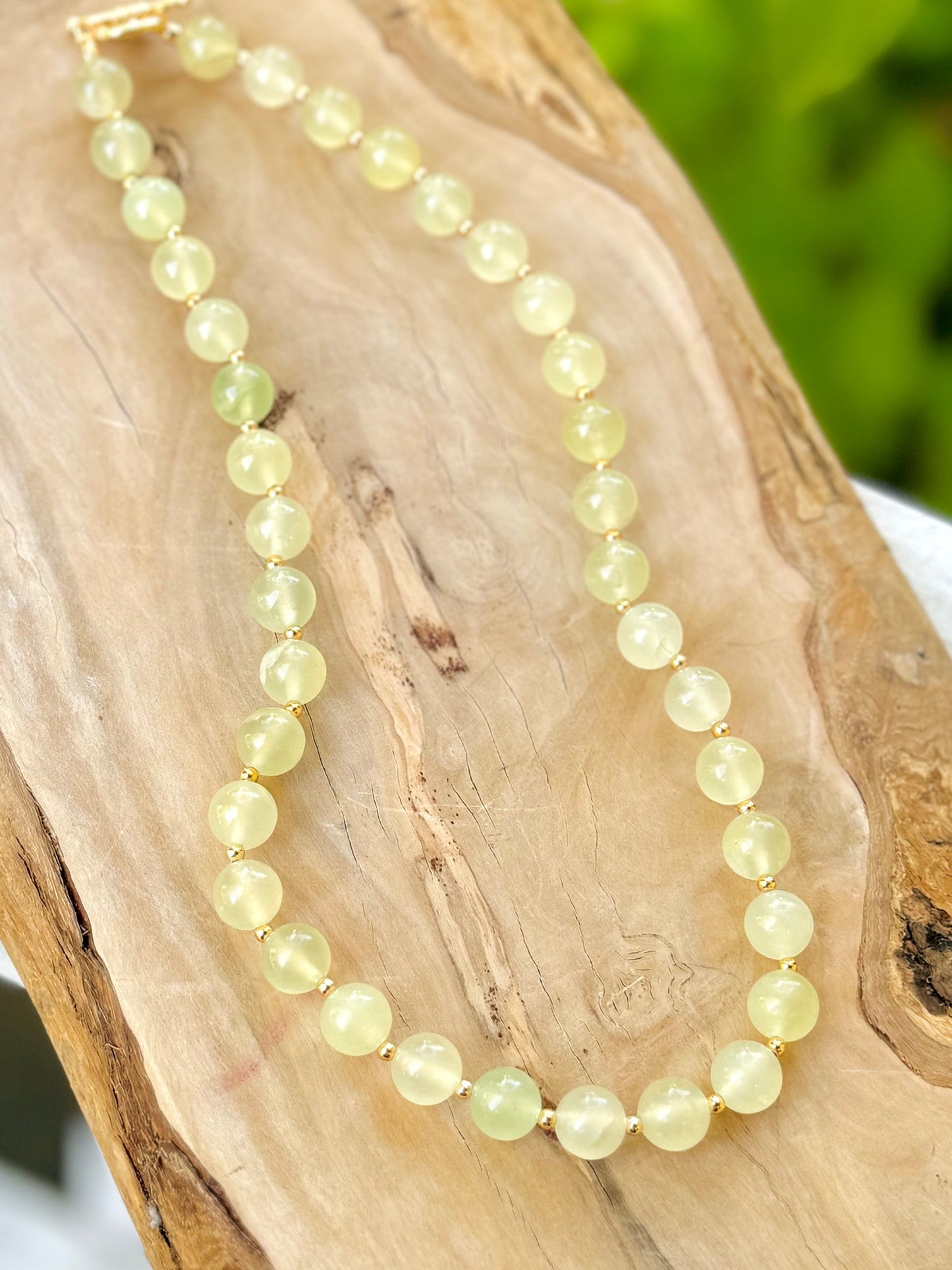 Chunky Lime Jade + Gold Beaded Necklace