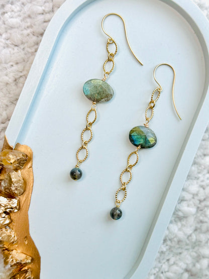 Labradorite + Matte Gold Dangle Earrings