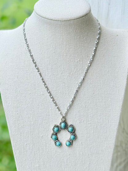 Turquoise + White Silver Squash Blossom Necklace
