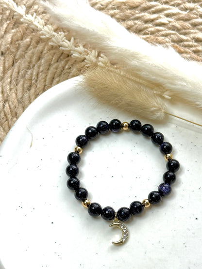 Blue Goldstone + Gold Chunky Charm Band