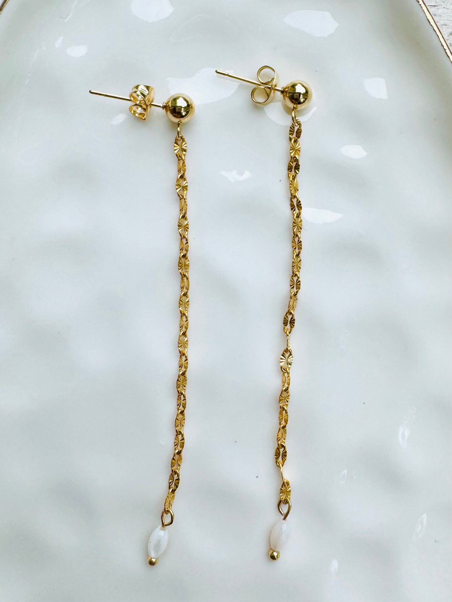 Mother of Pearl + Gold Duster Earrings