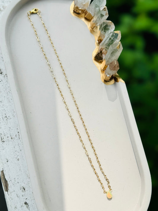 Golden Ethiopian Opal + Matte Gold Pendant Necklace
