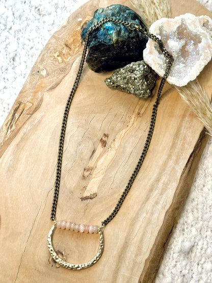 Peach Moonstone + Mixed Metals Horseshoe Necklace