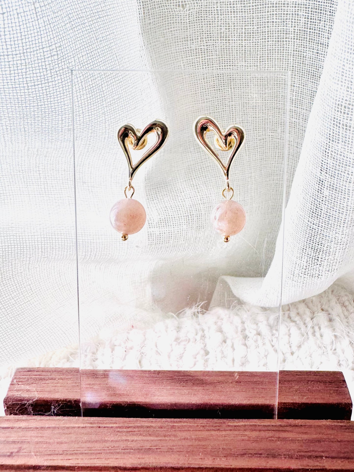 Moonstone + Gold Heart Earrings