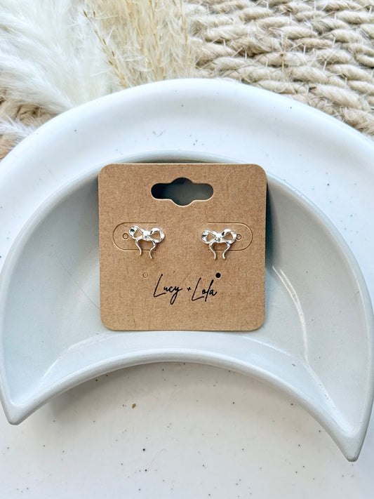 Silver Curly Bow Mini Stud Earrings