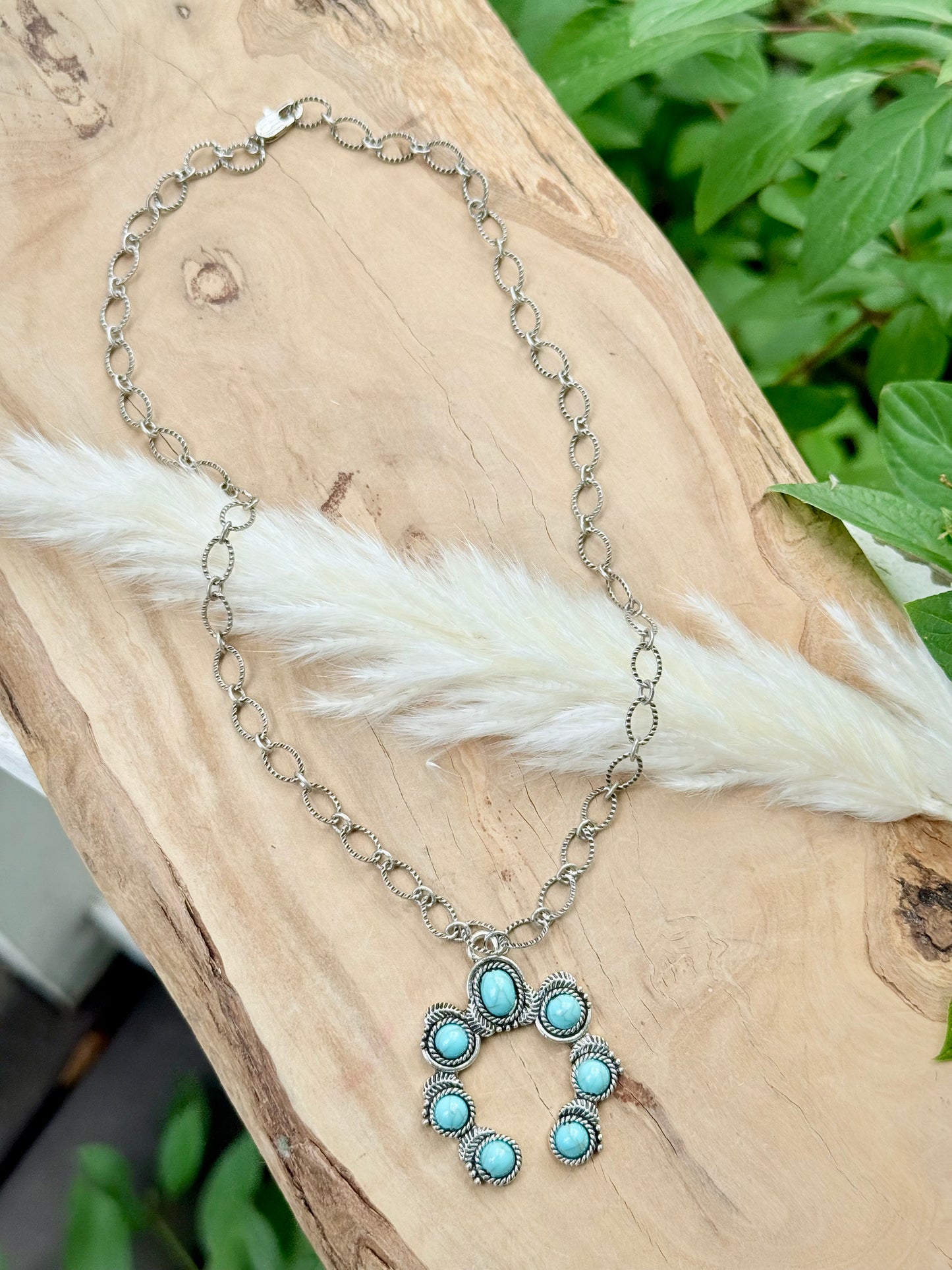 Turquoise + Antique Silver Squash Blossom Necklace