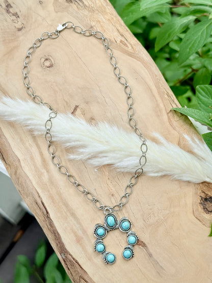 Turquoise + Antique Silver Squash Blossom Necklace